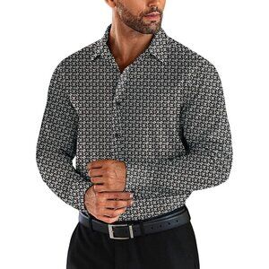 Mens Black Wrinkle Free Long Sleeve Textured Shirt Casual Button Down Shirts